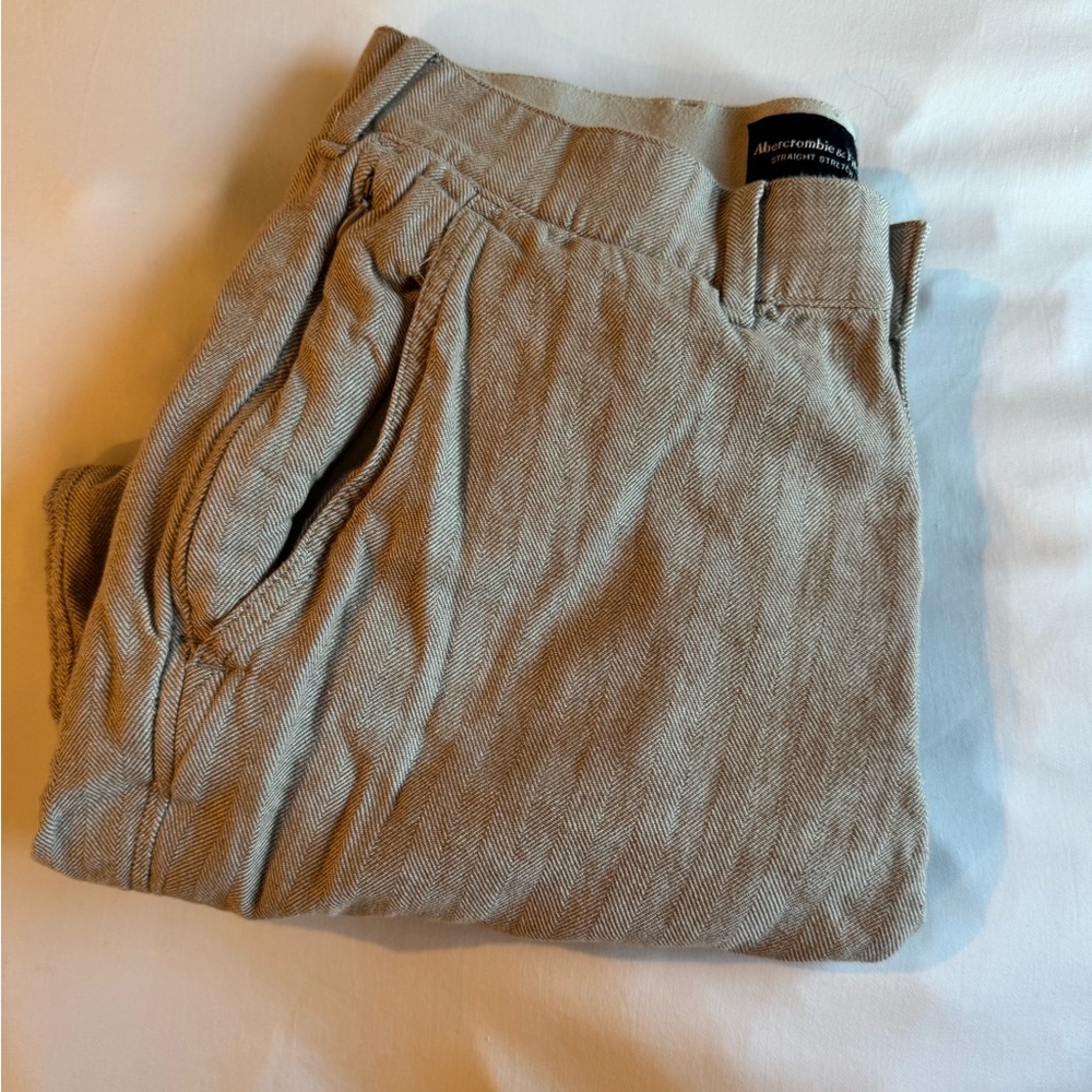 Abercrombie men’s linen pants tan herringbone pattern
